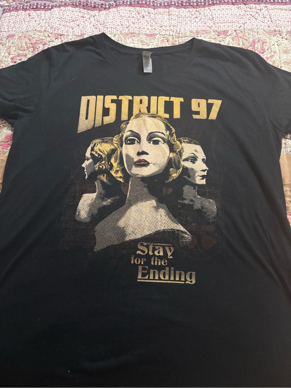 Vintage Black Tee with Gold 'District 97' Graphic